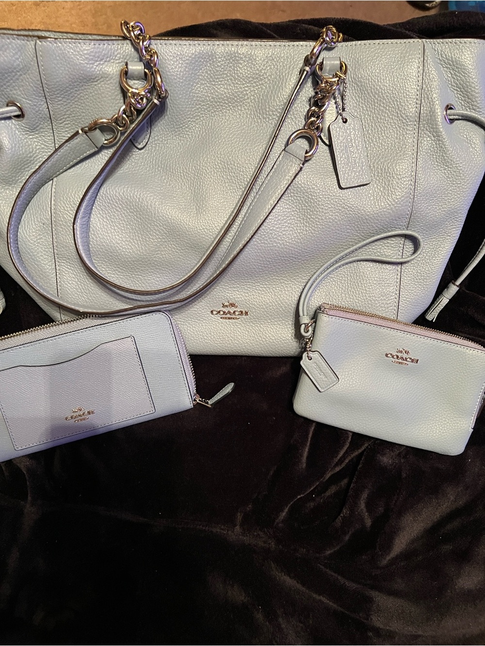 Coach Light Blue Pebbled Leather Tote with Wristlet & Zip Wallet
